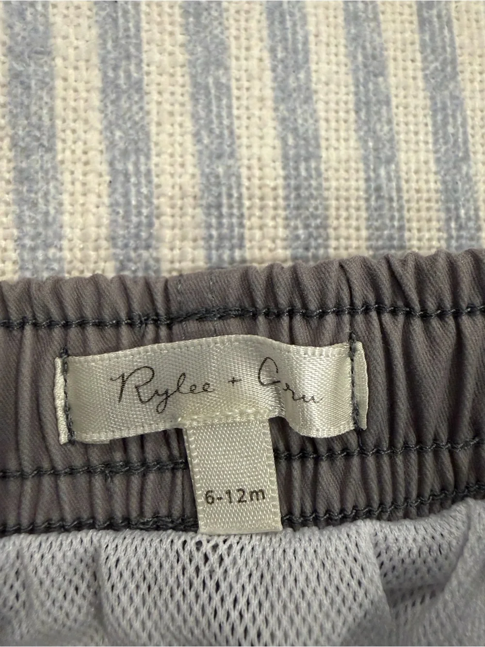 Rylee + Cru, Gray & White Striped Baby Swimsuit, Size 6-12m